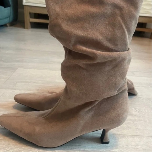 Chic Taupe Suede Heeled Boots - Picture 4 of 6